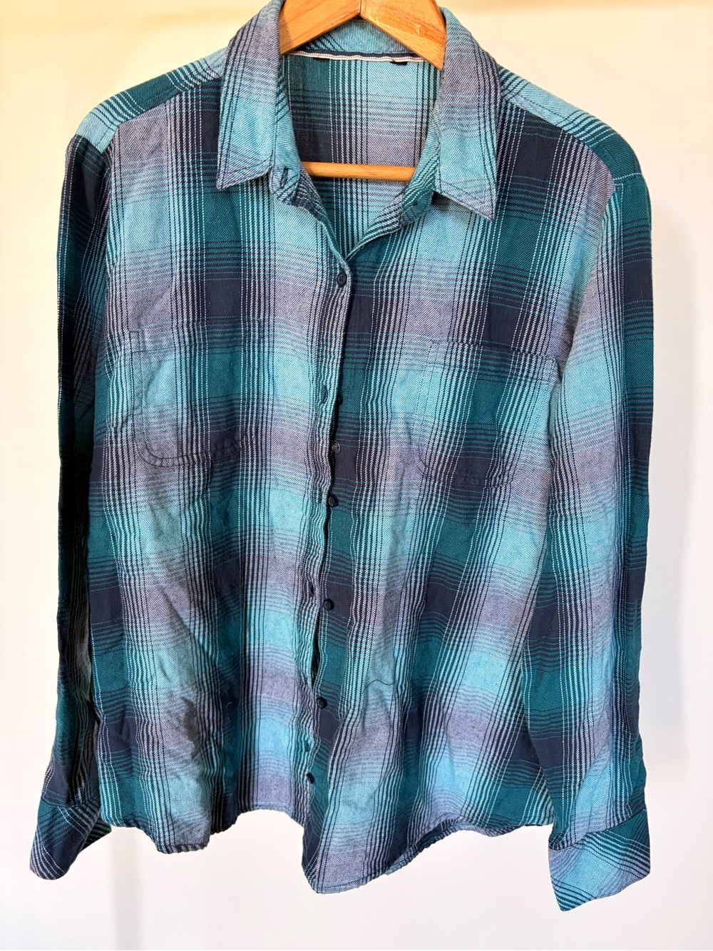 Unbranded Teal Blue Plaid Button-Up Shirt Long Sleeve